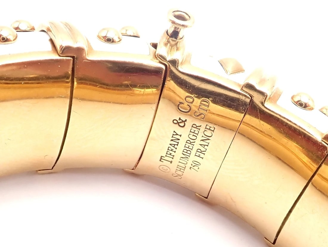 Tiffany & Co Schlumberger Dot Losange 18k Yellow Gold Enamel Bangle Bracelet - 5
