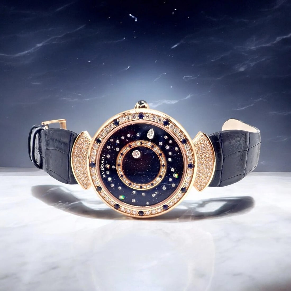 Bulgari 18k Rose Gold Diamond Sapphire Divas Dream Automatic Roman Night Watch - 2