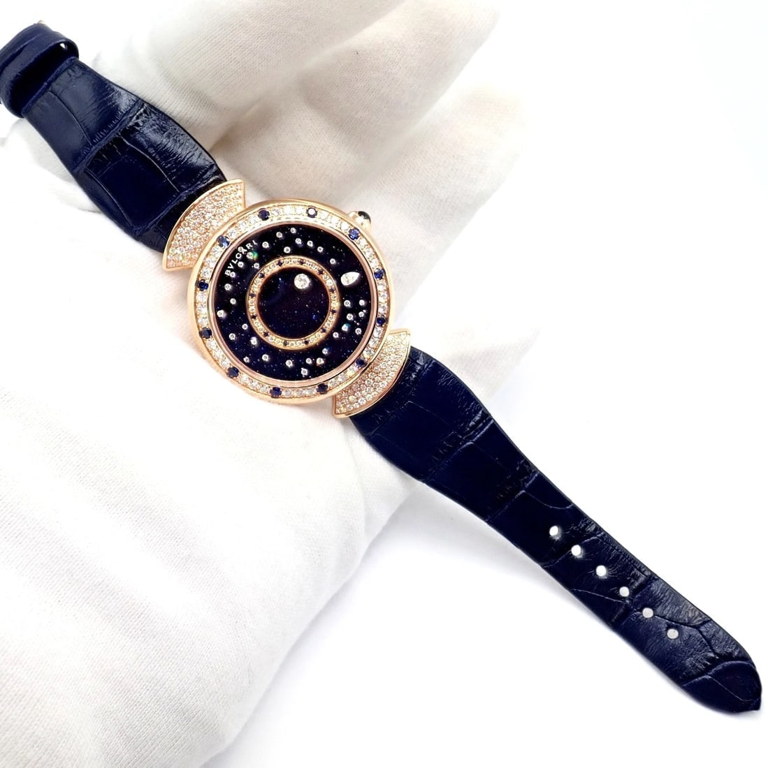Bulgari 18k Rose Gold Diamond Sapphire Divas Dream Automatic Roman Night Watch - 8