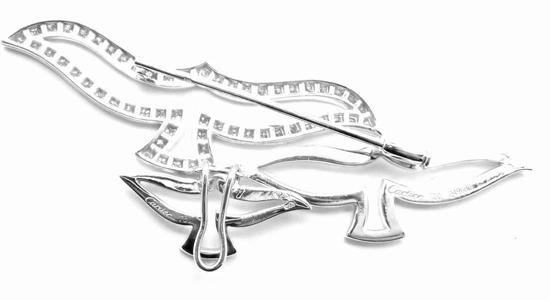 Rare! Authentic Cartier Bird 18k White Gold Diamond Pendant Pin Brooch - 9