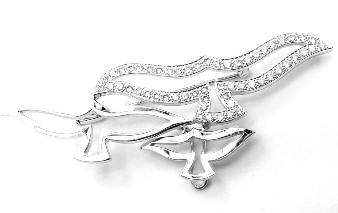 Rare! Authentic Cartier Bird 18k White Gold Diamond Pendant Pin Brooch - 10
