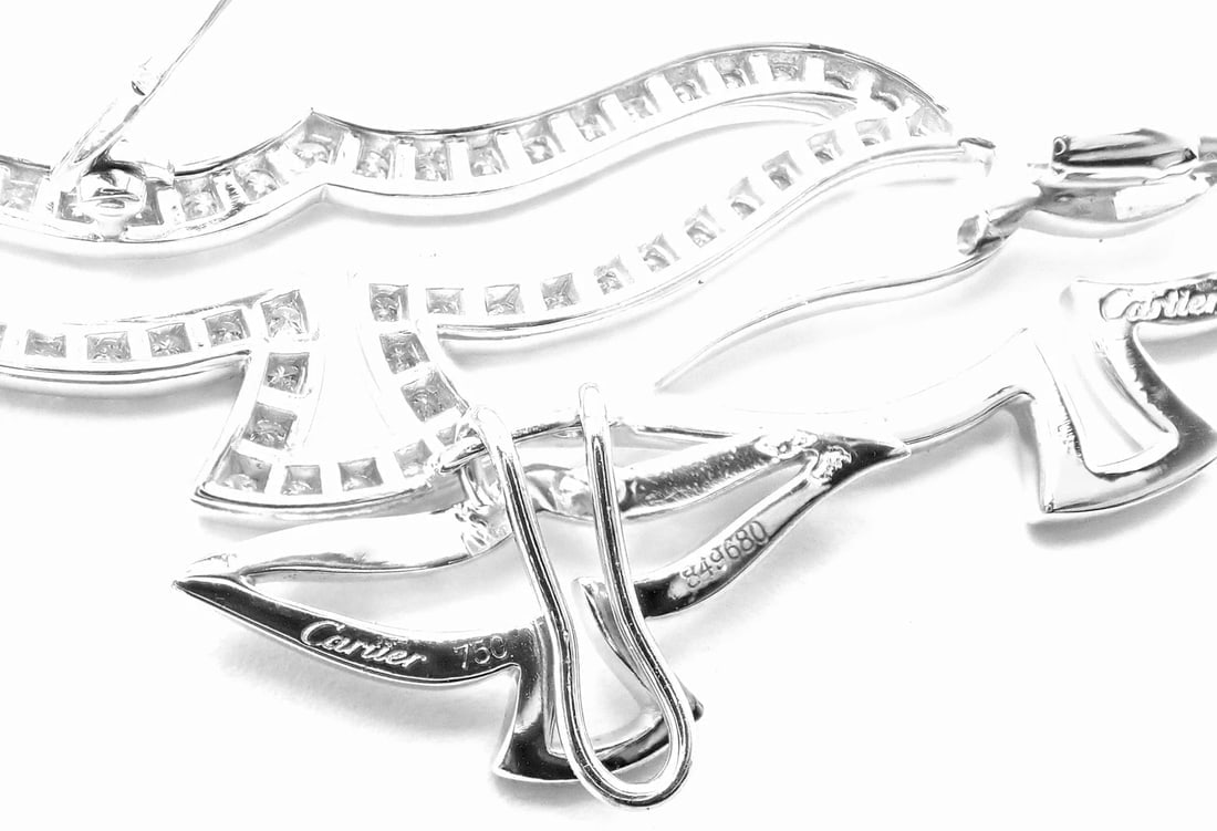 Rare! Authentic Cartier Bird 18k White Gold Diamond Pendant Pin Brooch - 8
