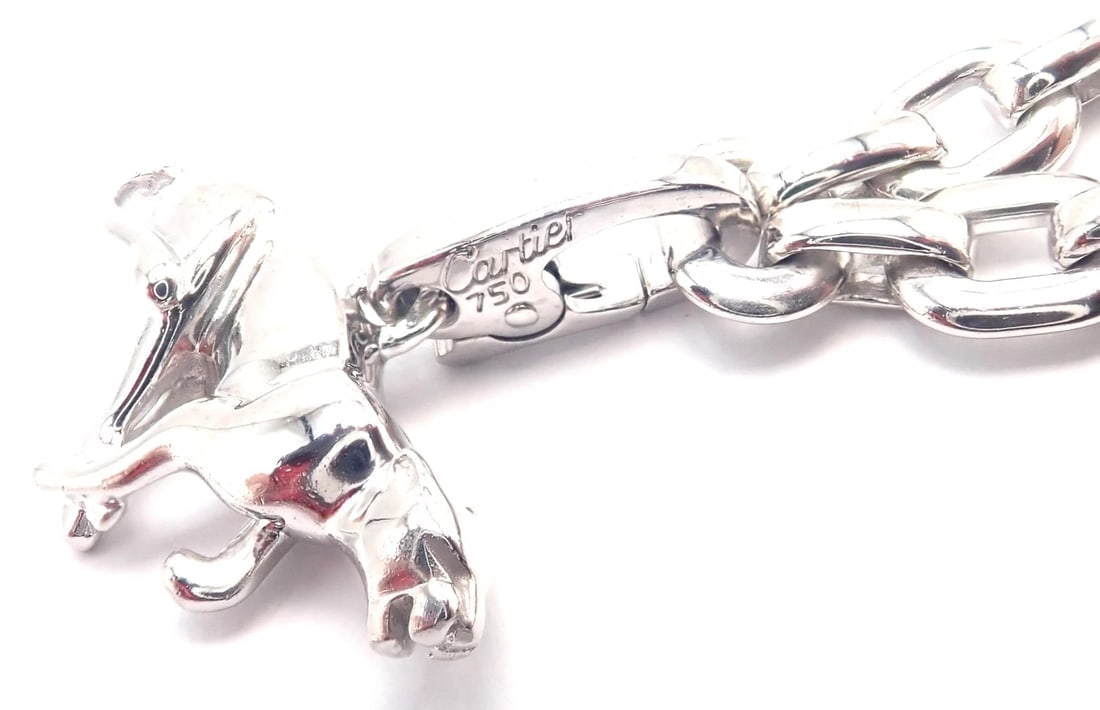 Authentic Cartier 18k White Gold 4 Charm Panther Airplane Love Box Link Bracelet - 10