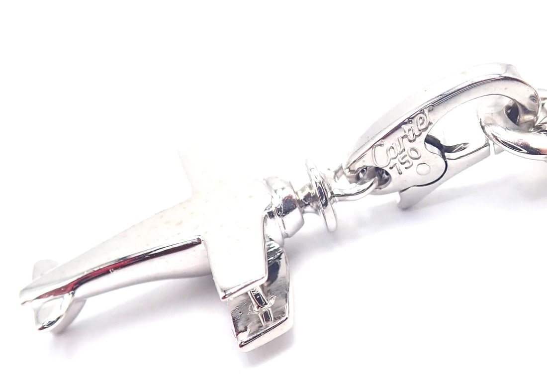 Authentic Cartier 18k White Gold 4 Charm Panther Airplane Love Box Link Bracelet - 3