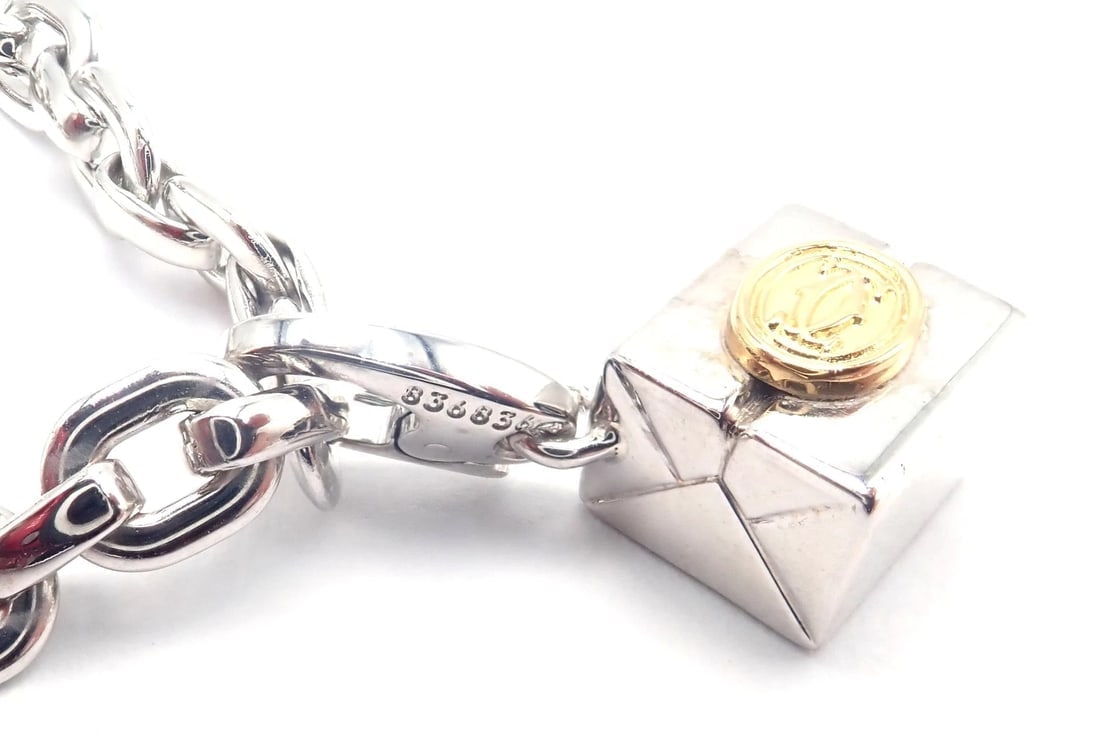 Authentic Cartier 18k White Gold 4 Charm Panther Airplane Love Box Link Bracelet - 7