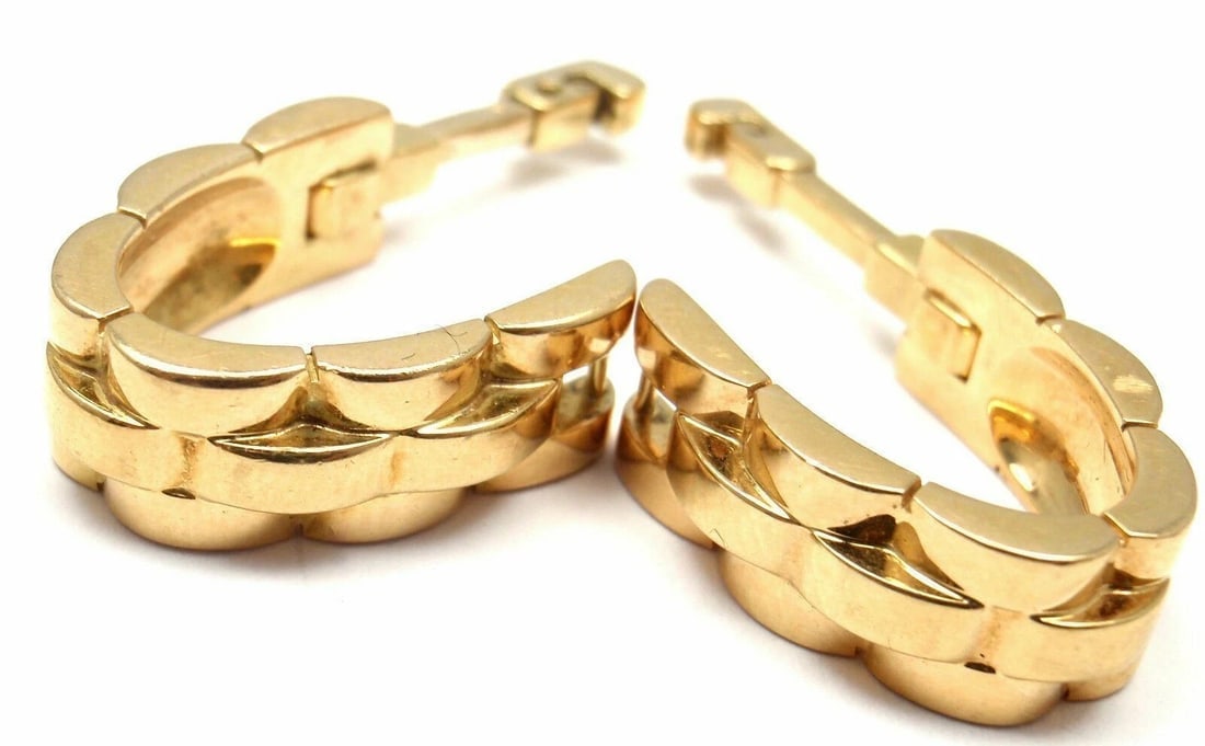 Authentic! Cartier Panthere Maillon 18k Yellow Gold Stirrup Cufflinks - 4