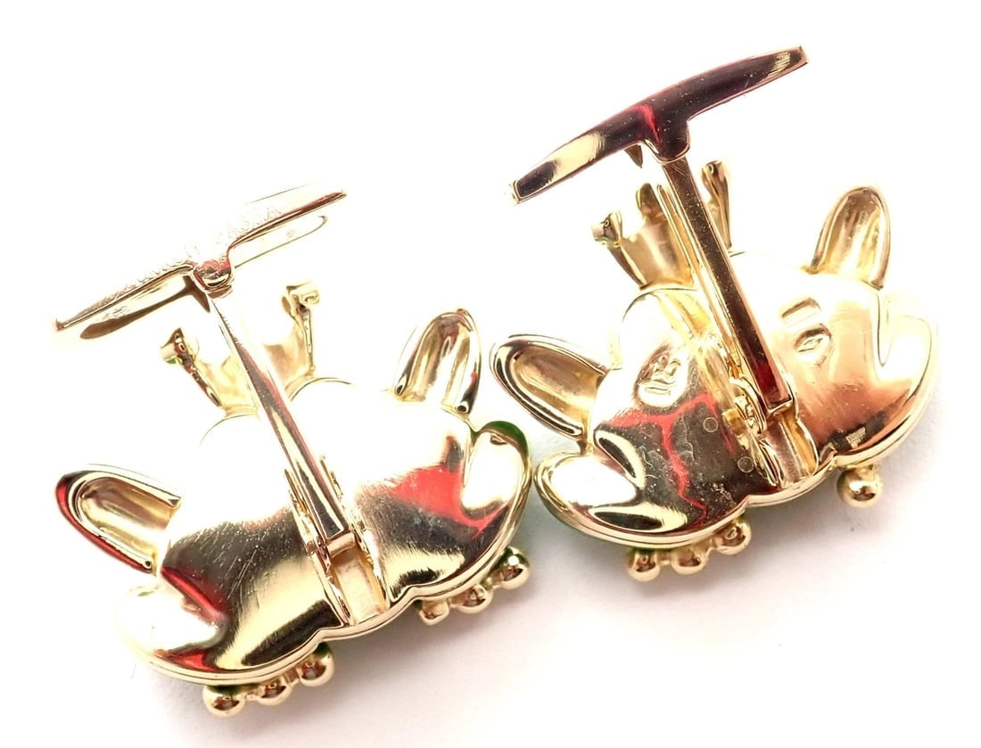 Authentic! Aaron Basha 18k Yellow Gold Diamond Enamel Frog Prince Cufflinks - 5