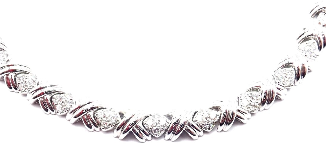 Authentic! Tiffany & Co 18k White Gold Diamond Cluster Signature X Link Necklace - 3