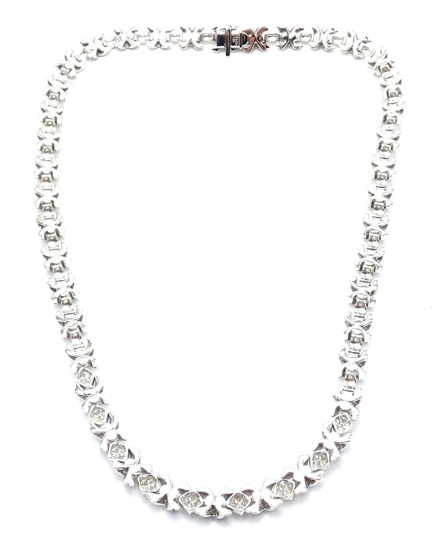 Authentic! Tiffany & Co 18k White Gold Diamond Cluster Signature X Link Necklace - 4
