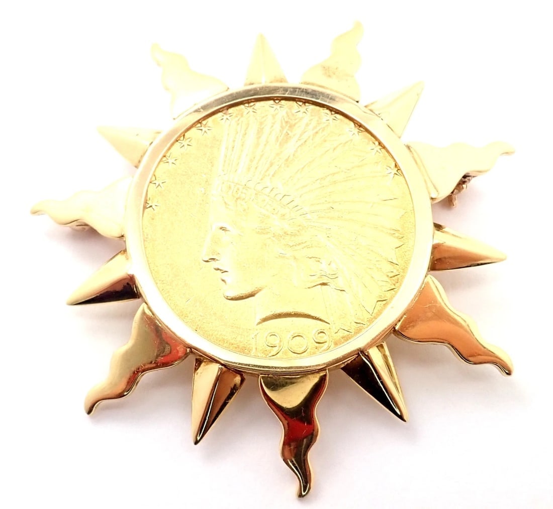 Authentic! Verdura 18k Yellow Gold 22k Yellow Gold $10 US Coin Pin Brooch - 9