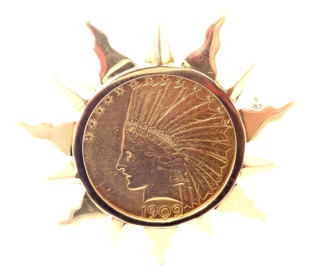 Authentic! Verdura 18k Yellow Gold 22k Yellow Gold $10 US Coin Pin Brooch - 10