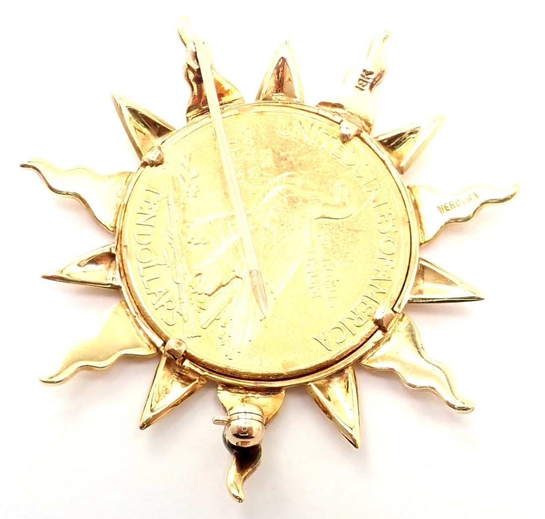 Authentic! Verdura 18k Yellow Gold 22k Yellow Gold $10 US Coin Pin Brooch - 6
