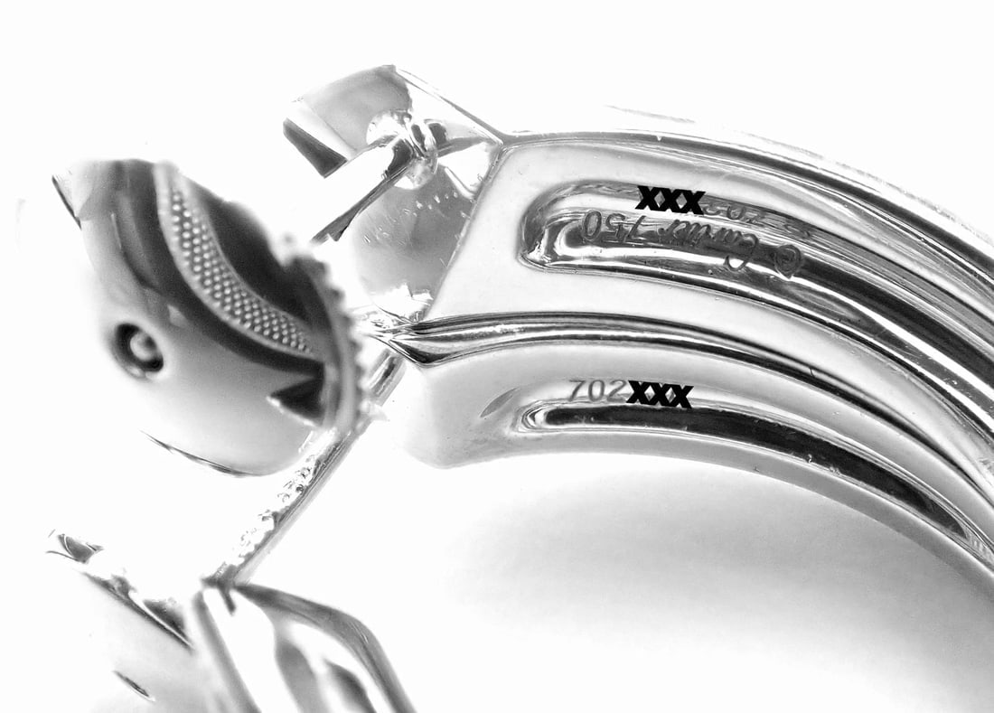 Authentic! Cartier Panthere 18k White Gold Diamond Onyx Hoop Earrings - 10