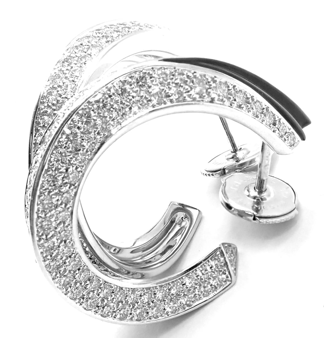 Authentic! Cartier Panthere 18k White Gold Diamond Onyx Hoop Earrings - 5