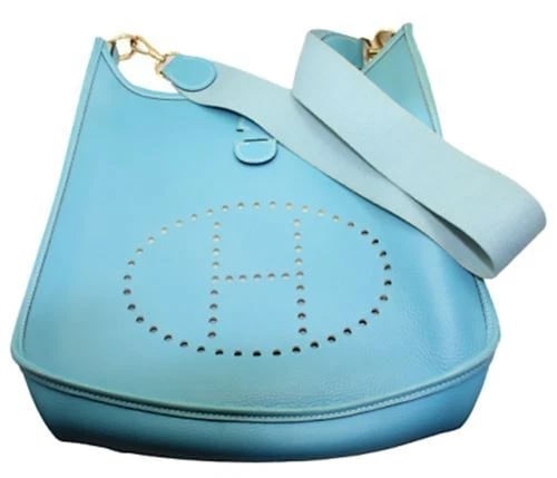 Authentic! Hermes Evelyne Blue Jean Clemence Leather GM Handbag Purse - 3