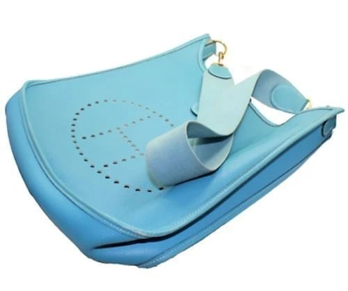 Authentic! Hermes Evelyne Blue Jean Clemence Leather GM Handbag Purse - 5