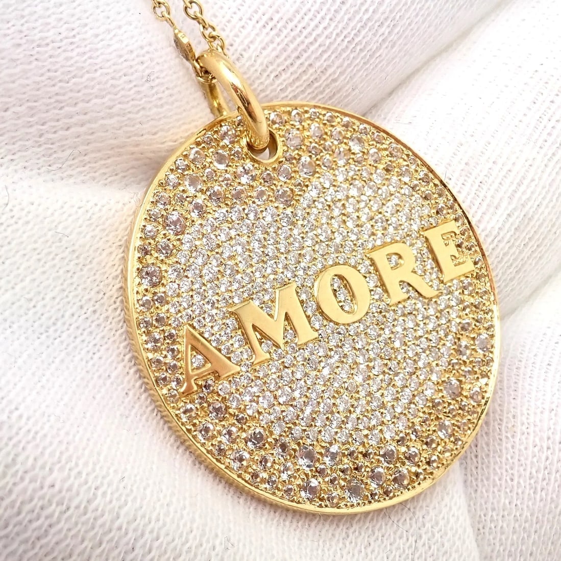 Pasquale Bruni 18k Yellow Gold Large Diamond + Sapphire Amore Pendant Necklace - 10