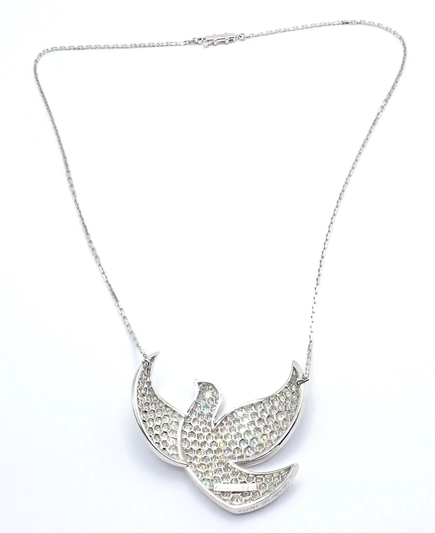 Authentic! Cartier Colombe Dove Of Peace 18k White Gold Diamond Necklace Paper - 3