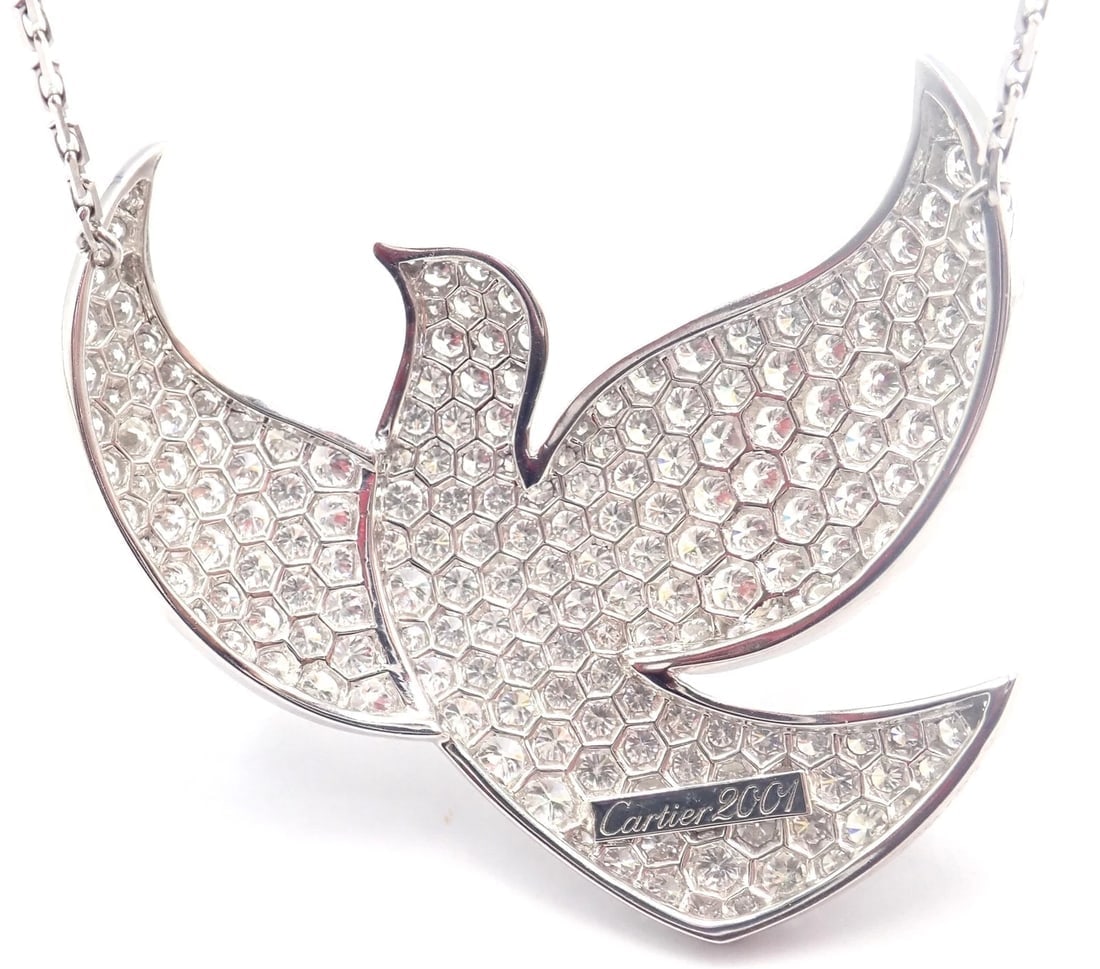 Authentic! Cartier Colombe Dove Of Peace 18k White Gold Diamond Necklace Paper - 4