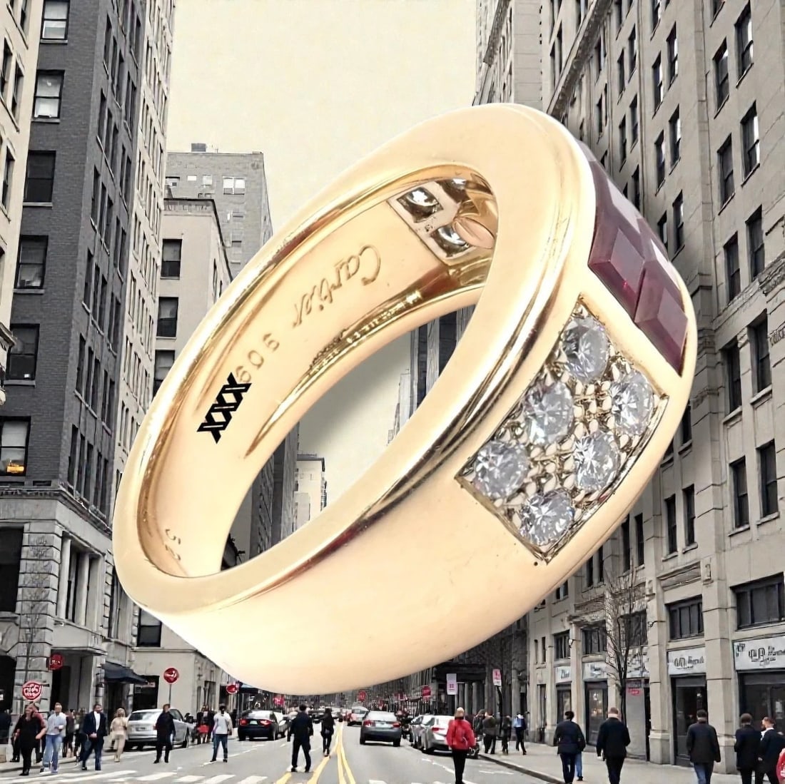 Authentic Cartier Diabolo 18k Yellow Gold Diamond Invisible Ruby Band Ring - 2
