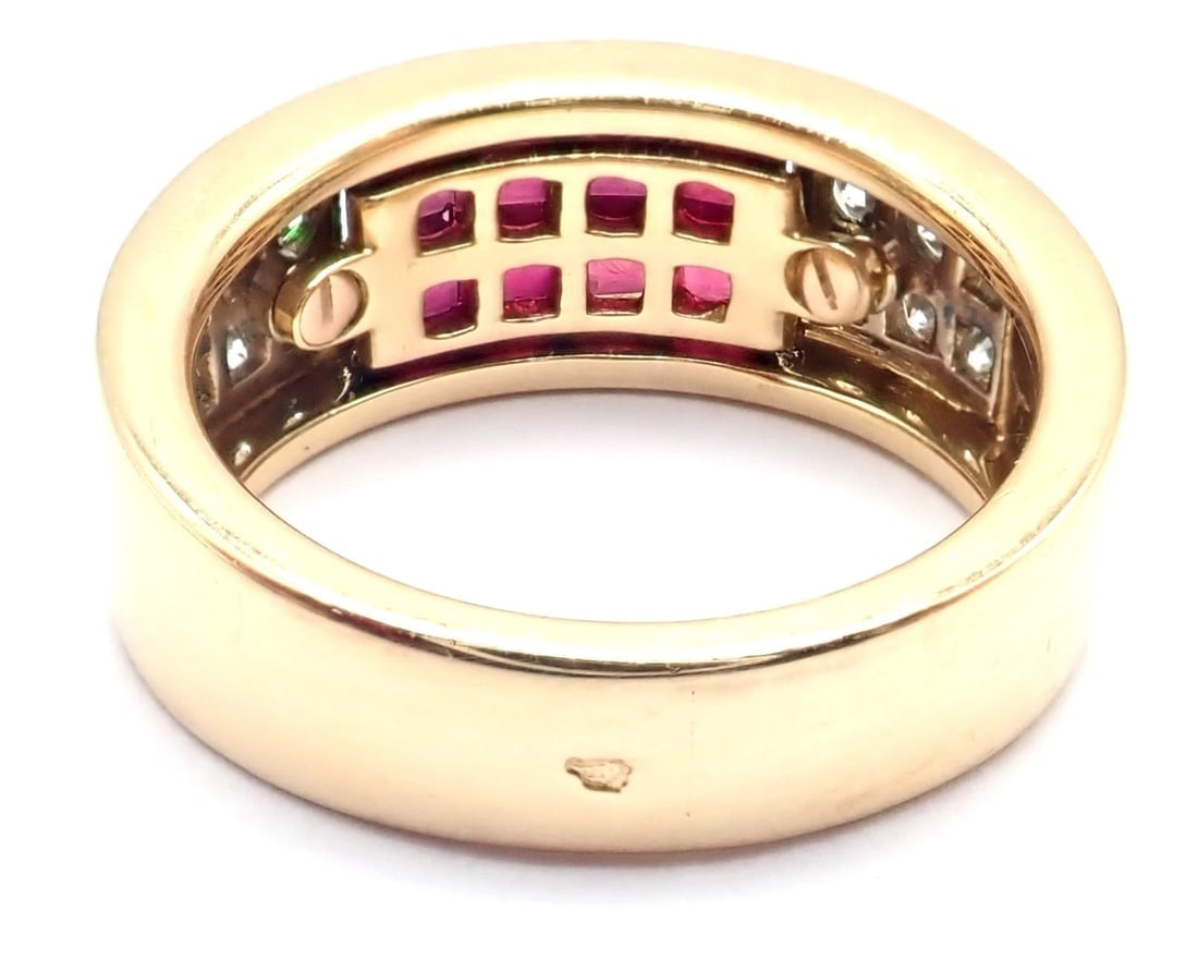 Authentic Cartier Diabolo 18k Yellow Gold Diamond Invisible Ruby Band Ring - 3