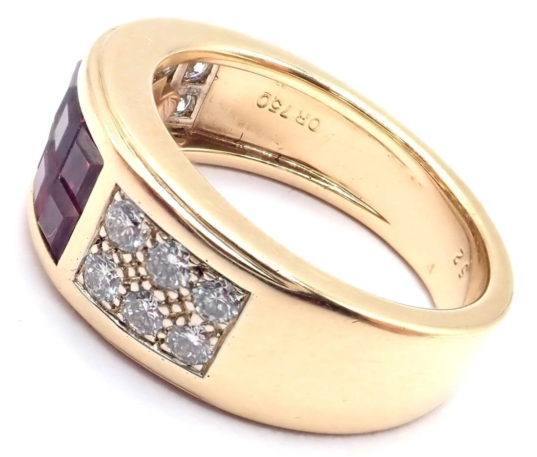 Authentic Cartier Diabolo 18k Yellow Gold Diamond Invisible Ruby Band Ring - 4