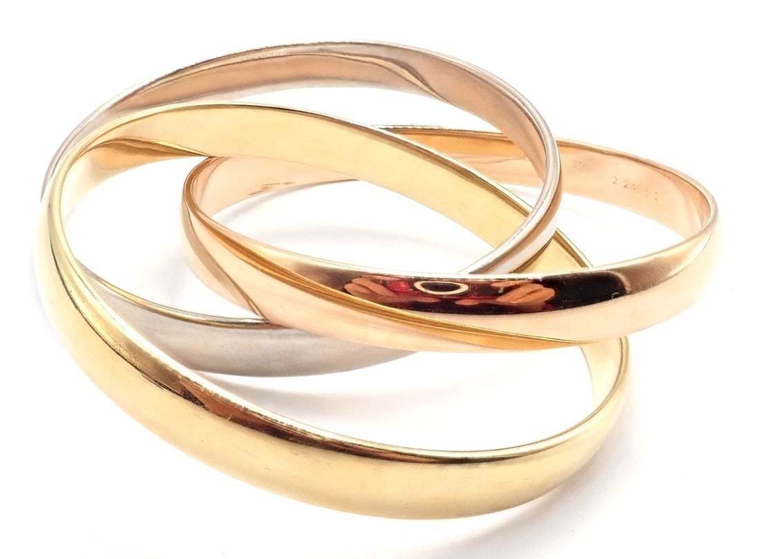 Authentic! Cartier 18k Tricolor Gold 101.5 Grams Rolling Trinity Bangle Bracelet - 3