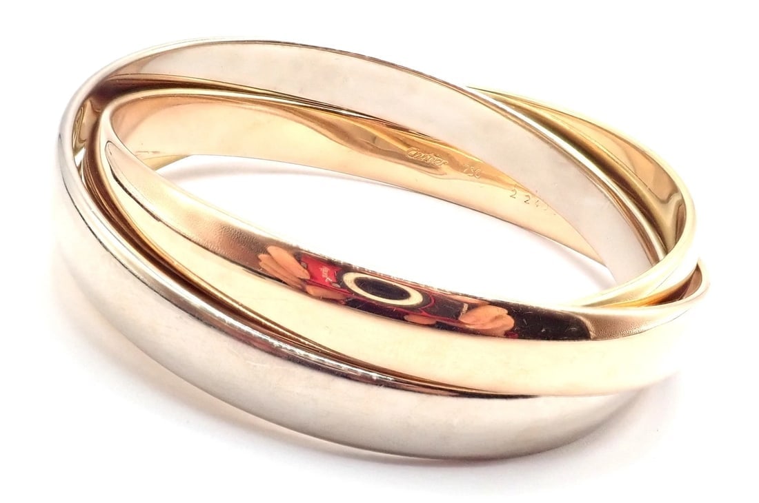 Authentic! Cartier 18k Tricolor Gold 101.5 Grams Rolling Trinity Bangle Bracelet - 4