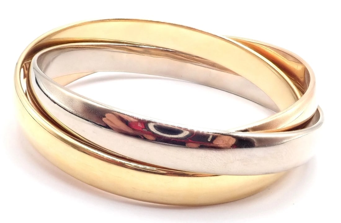 Authentic! Cartier 18k Tricolor Gold 101.5 Grams Rolling Trinity Bangle Bracelet - 5