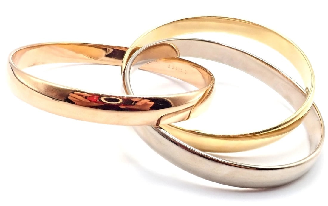 Authentic! Cartier 18k Tricolor Gold 101.5 Grams Rolling Trinity Bangle Bracelet - 6