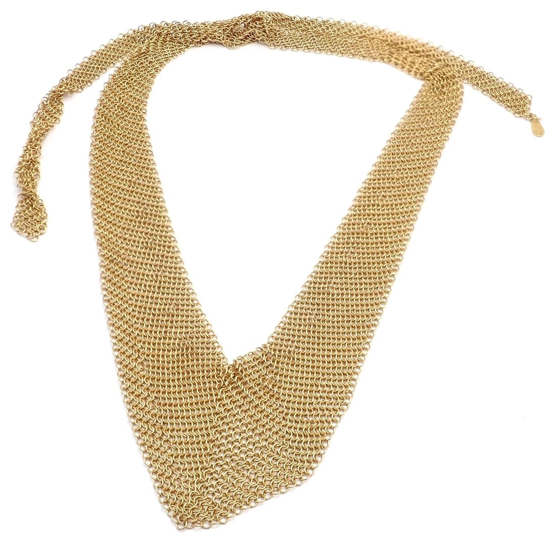Vintage! Authentic Tiffany & Co Peretti 20k Yellow Gold Mesh Bib Scarf Necklace - 6