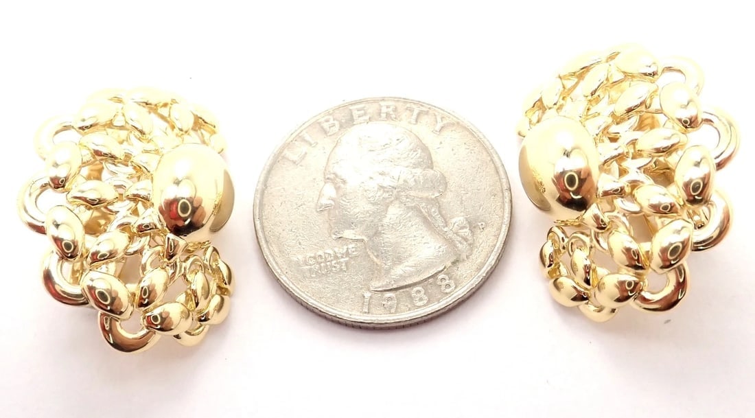 Authentic! Vintage Hermes 18K Yellow Gold Large Earrings - 13