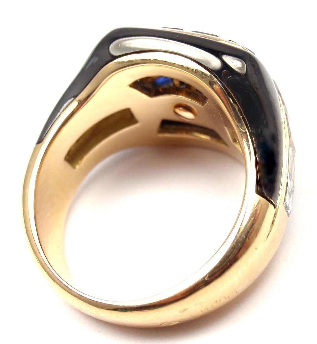 Authentic! Piaget 18k Yellow Gold Diamond Invisible Set Sapphire Enamel Ring - 4