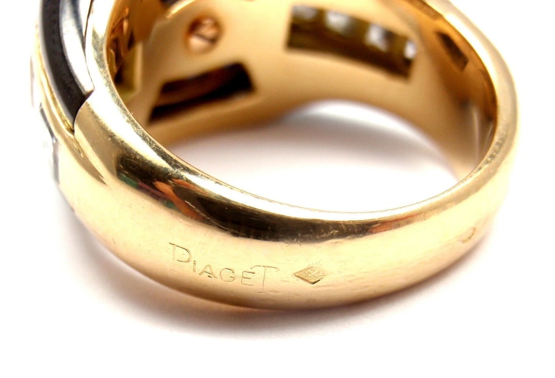 Authentic! Piaget 18k Yellow Gold Diamond Invisible Set Sapphire Enamel Ring - 8