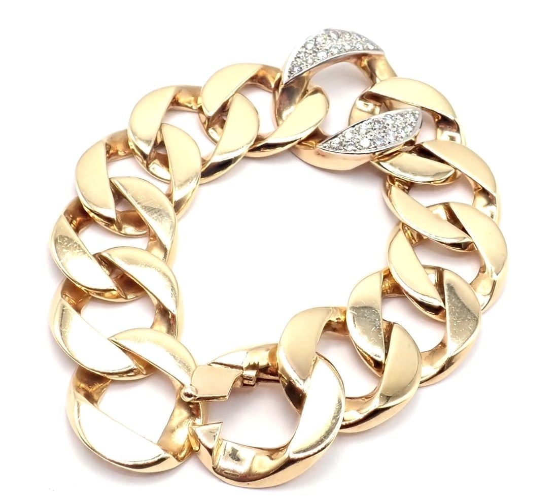 Rare Vintage Tiffany & Co 14k Yellow Gold Diamond Large Heavy Curb Link Bracelet - 9