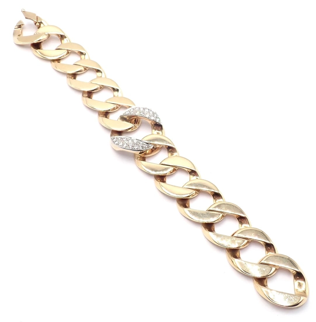 Rare Vintage Tiffany & Co 14k Yellow Gold Diamond Large Heavy Curb Link Bracelet - 10