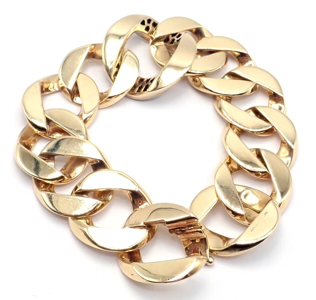 Rare Vintage Tiffany & Co 14k Yellow Gold Diamond Large Heavy Curb Link Bracelet - 11