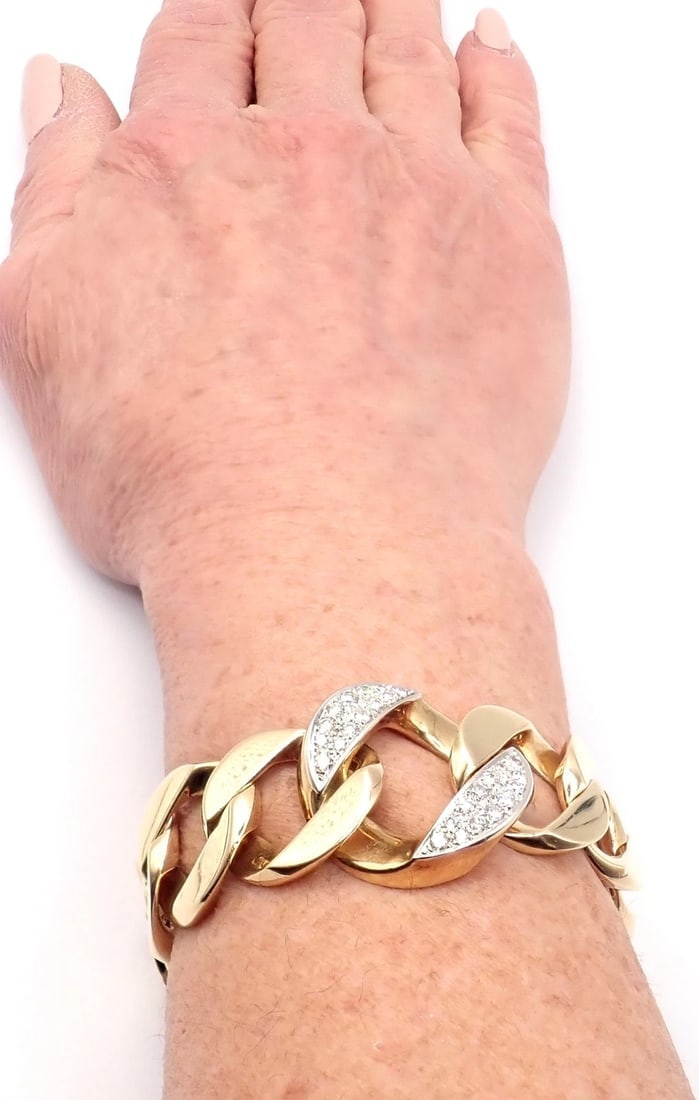 Rare Vintage Tiffany & Co 14k Yellow Gold Diamond Large Heavy Curb Link Bracelet - 13