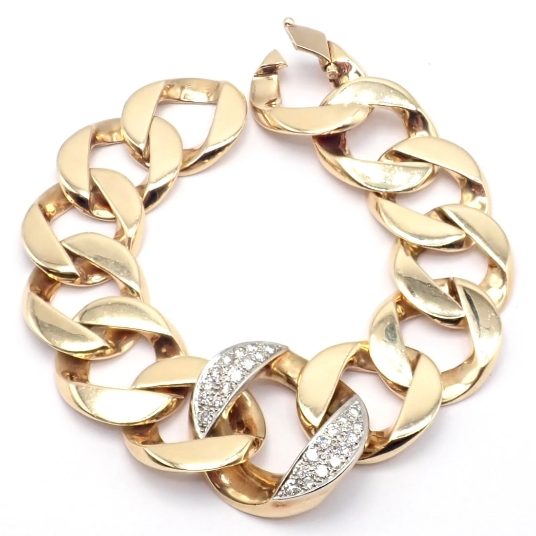 Rare Vintage Tiffany & Co 14k Yellow Gold Diamond Large Heavy Curb Link Bracelet - 14