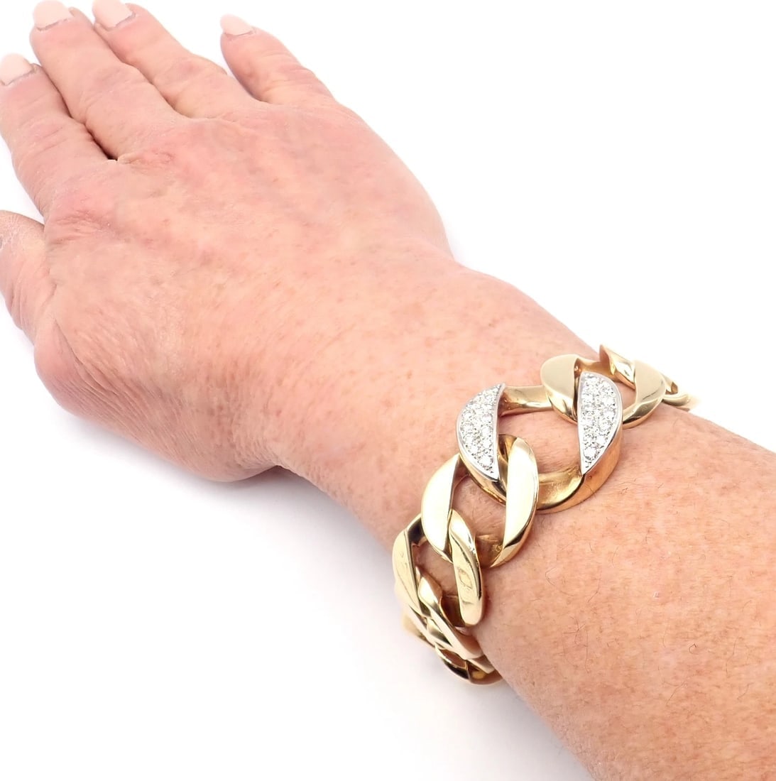 Rare Vintage Tiffany & Co 14k Yellow Gold Diamond Large Heavy Curb Link Bracelet - 3