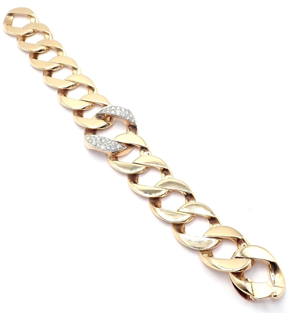 Rare Vintage Tiffany & Co 14k Yellow Gold Diamond Large Heavy Curb Link Bracelet - 4