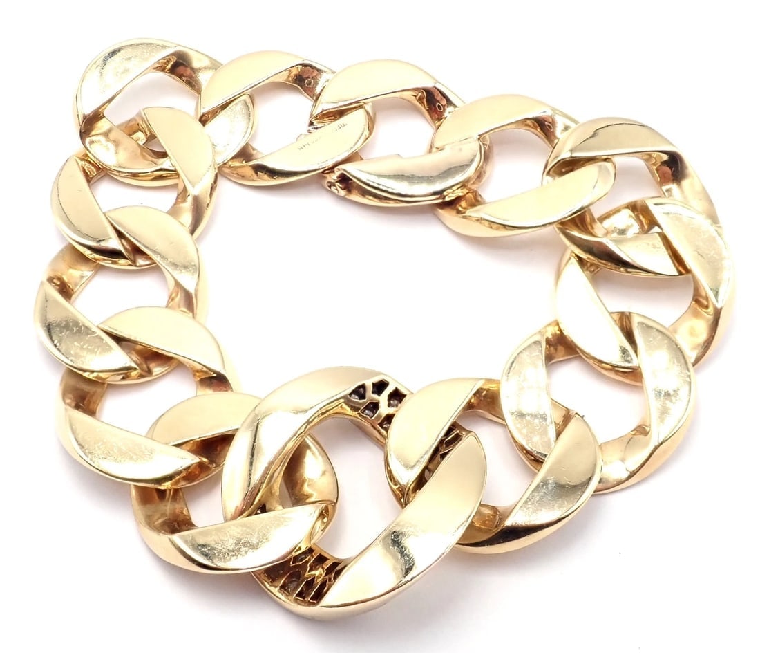 Rare Vintage Tiffany & Co 14k Yellow Gold Diamond Large Heavy Curb Link Bracelet - 5
