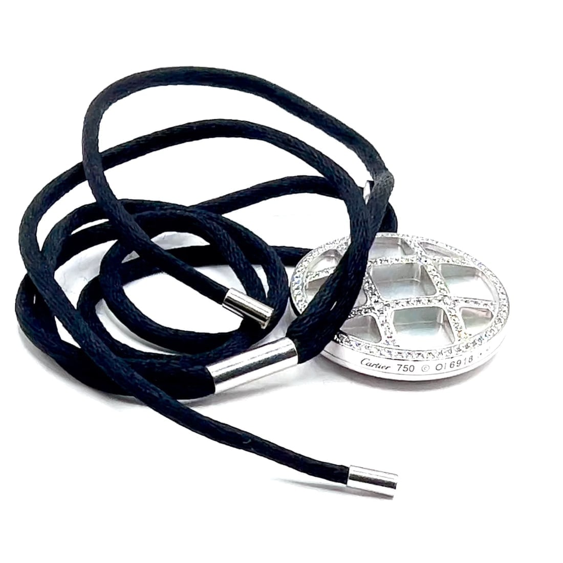 Cartier Pasha 18k White Gold Pave Diamond Mother Of Pearl Pendant Necklace - 2