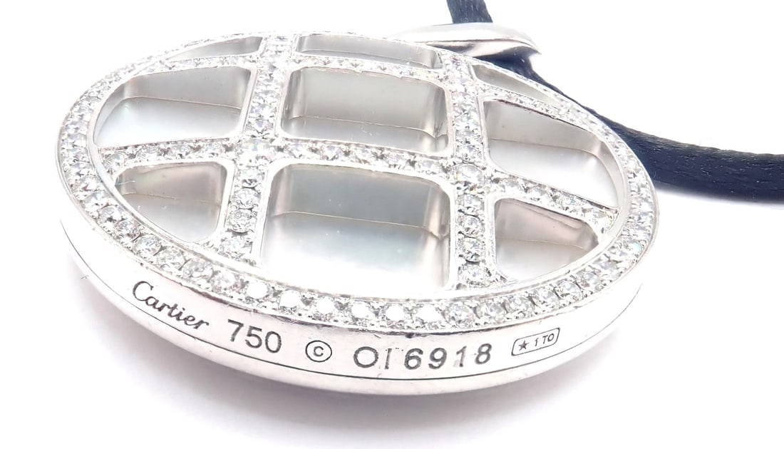 Cartier Pasha 18k White Gold Pave Diamond Mother Of Pearl Pendant Necklace - 6