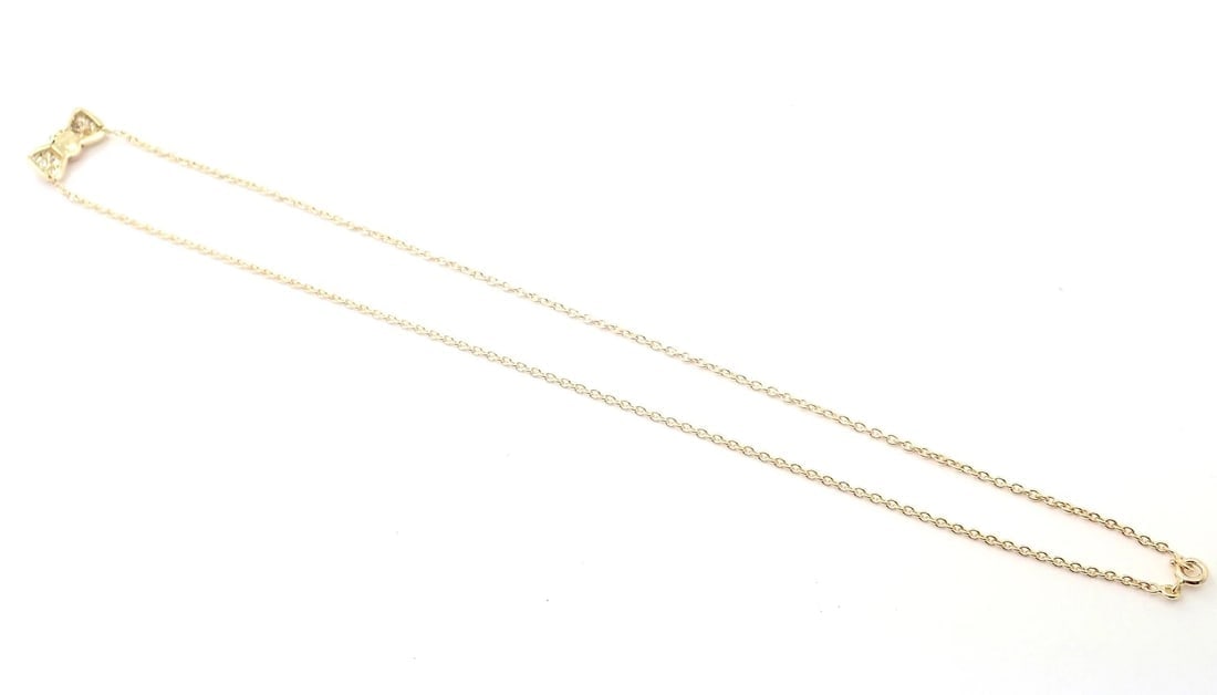 Authentic! Van Cleef & Arpels 18k Yellow Gold Diamond Coral Bow Pendant Necklace - 7