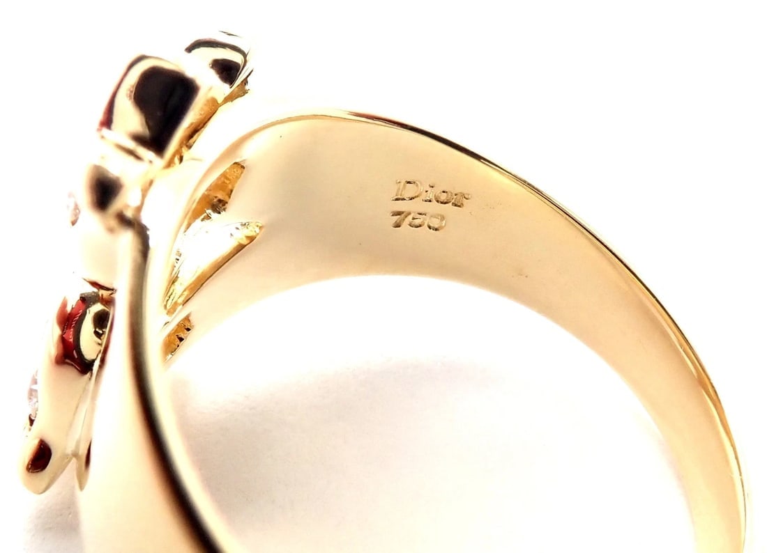 Rare! Authentic Christian Dior 18k Yellow Gold Diamond Flower Tulip Band Ring - 9