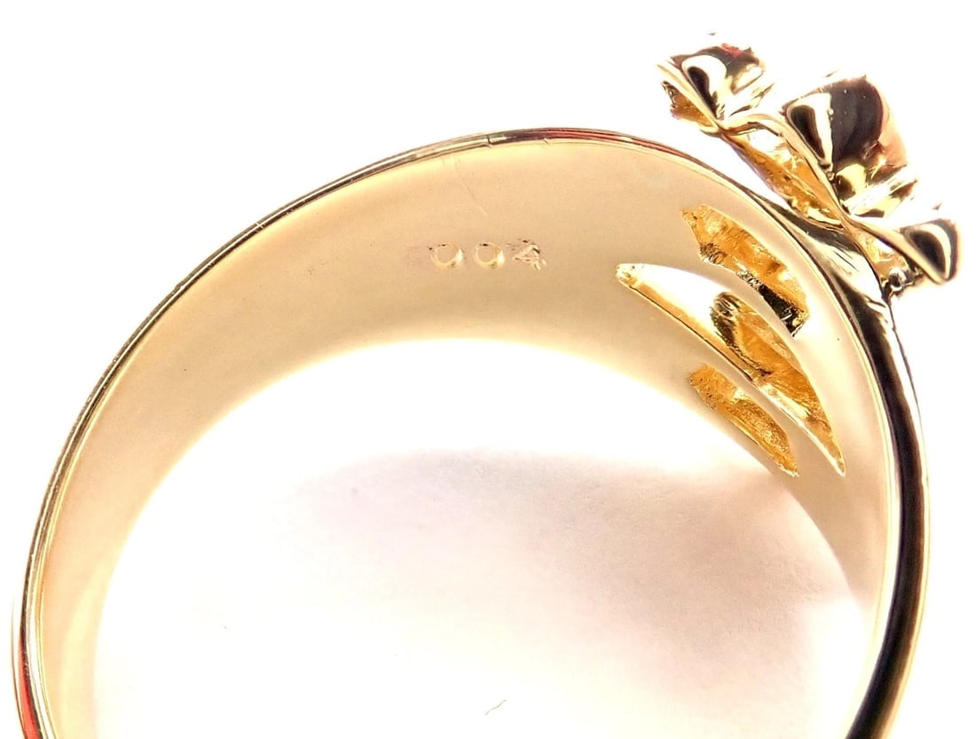 Rare! Authentic Christian Dior 18k Yellow Gold Diamond Flower Tulip Band Ring - 10