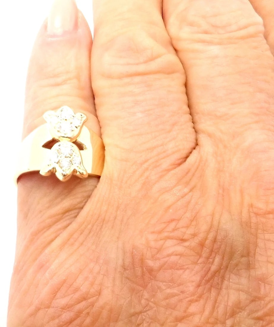 Rare! Authentic Christian Dior 18k Yellow Gold Diamond Flower Tulip Band Ring - 7