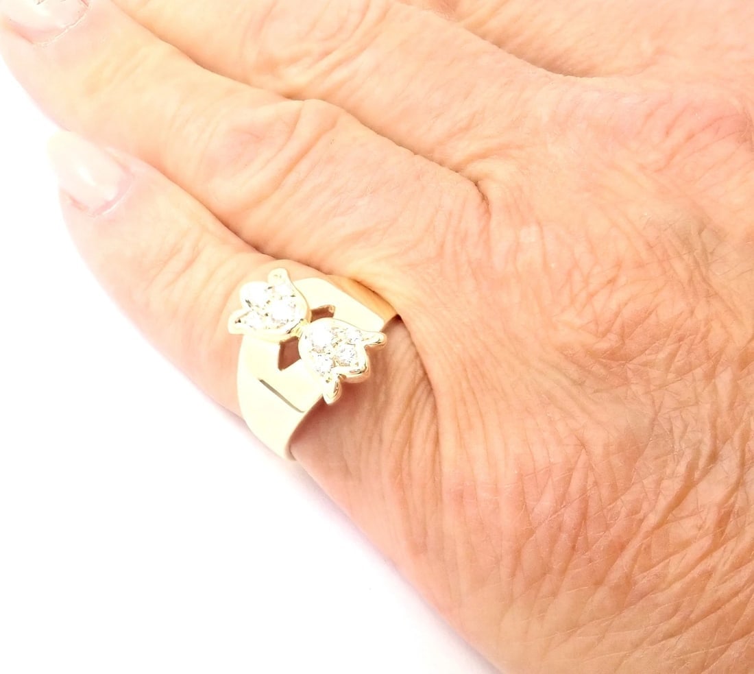 Rare! Authentic Christian Dior 18k Yellow Gold Diamond Flower Tulip Band Ring - 8