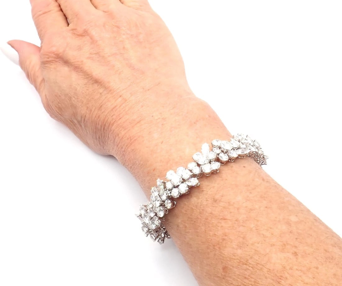 Authentic! Vintage Bvlgari Bulgari Platinum 38ct Diamond Floral Bracelet Paper - 9
